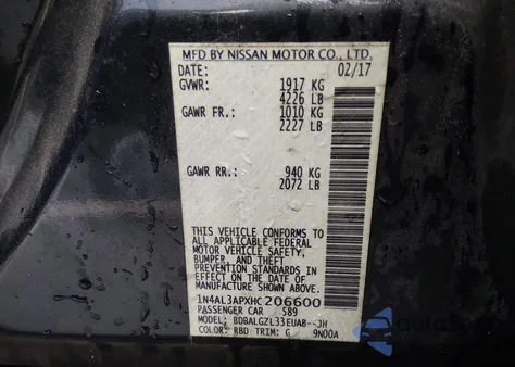 2017 Nissan Altima 2.5 S z USA, uszkodzony, nr VIN 1N4AL3APXHC206600